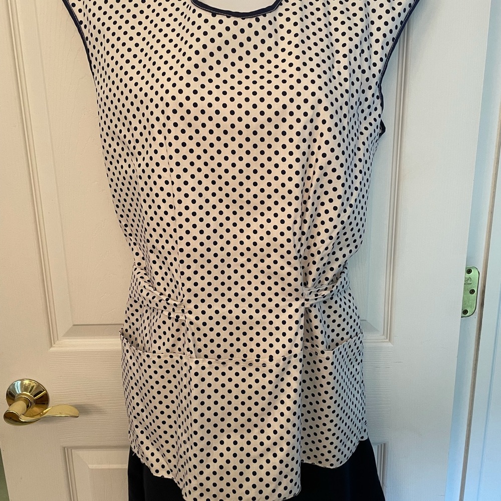 Navy & white polka dot Vintage Sleeveless apron smock